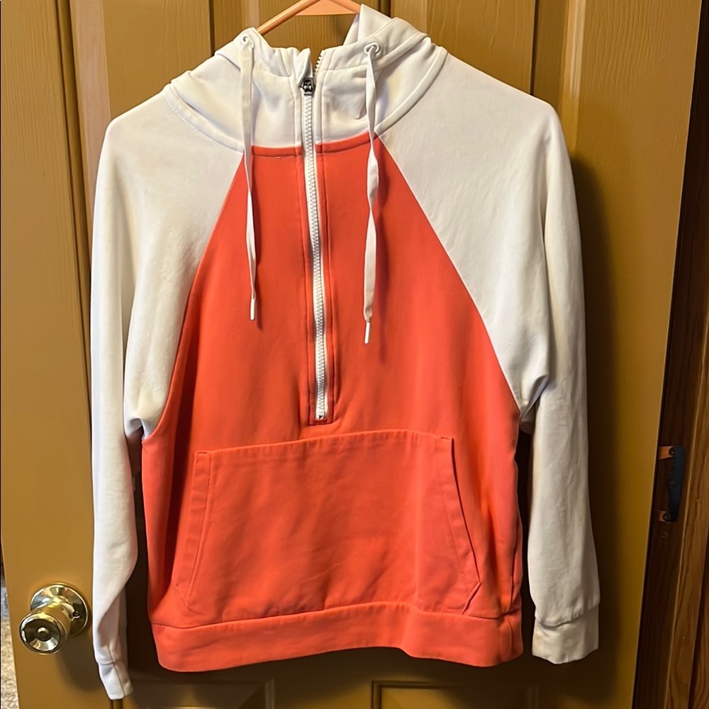 Colorblock Half-Zip Hoodie - White and Orange